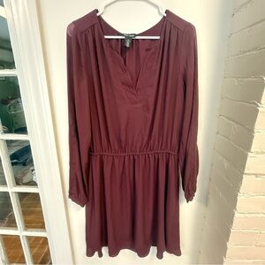 White House Black Market burgundy long sleeve v-neck peasant style dress